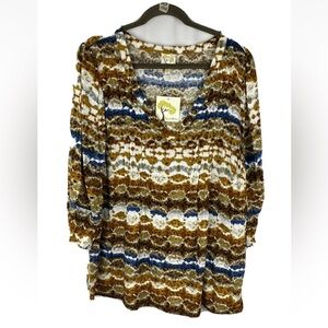 NWT Anthropologie Fig & Flower Tunic Top Blouse Woman 2X Animal Print V Neck